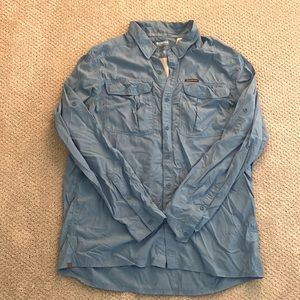 Mens light blue Simms fishing shirt
